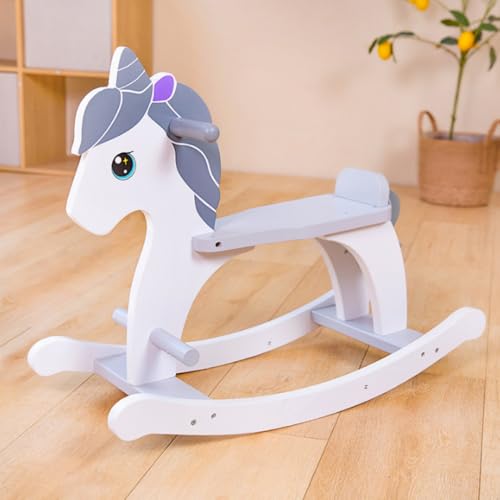 AOUMK 木製の馬のロッキングチェアのおもちゃ 木馬 乗り物 子供 乗用玩具 バランス感覚 揺れる 足けり 子ども用 乗用玩具 おもちゃ リビング 子供部屋 キッズルーム 幼稚園 保育園 可愛い 誕生日プレゼントア (ユニコーンスタイル)