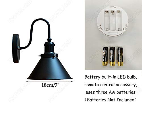 KAYYELAMP 1-Light 100 Lumens Multi-Function Battery Run Remote Control Wireless Classic Black Wall Sconce Fixture Wall Decor for Indoor Staircase Laundry-Easy to Install,Dimmable,Battery Not Included