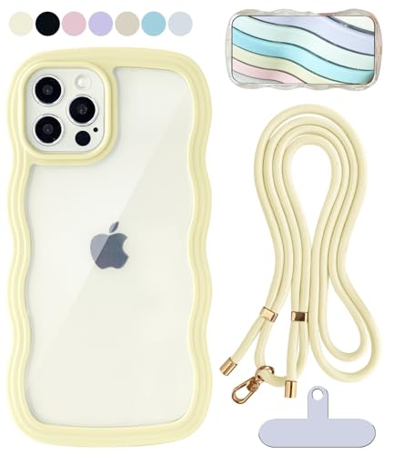shinyle iphone 14 クリアケース 波型 ショルダー 可愛い スマホケース うねうね おしゃれ いphone14 ストラップ付き 首掛け 肩掛け 耐衝撃 韓国 透明 推し活 ワイヤレス充電対応 ストラップホール付き アイフォン14 かわいい おしゃれ スマホカバー なみなみ ウェーブ あいふぉん14 携帯ケース 透明カバー イェロー