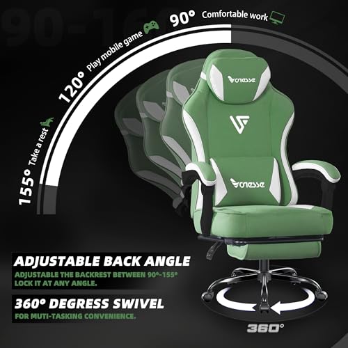 Image of Vonesse Gaming Chair, Computer Chair Fabric with Pocket Spring Cushion, Office Chair with Footrest and Massage Lumbar Support, Reclining Gaming Chairs for Adults 250LBS (Green)