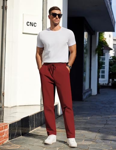 COOFANDY Men's Christmas Pants Regular Fit Flat Front Casual Pants Expandable Waist Chino Slack Trousers Wine Red2