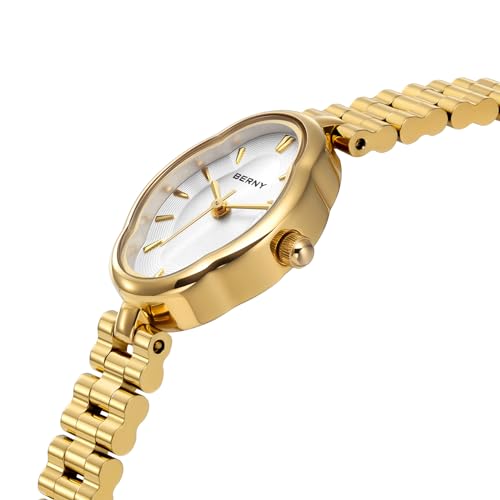 BERNY Gold Watches for Women Dainty Ladies Quartz Watch Vintage Copper Mirrors Shape Japanese Quartz Movement 3ATM Waterproof Fashion Female Wrist Watch Luxury Birthday Gifts - Image 3