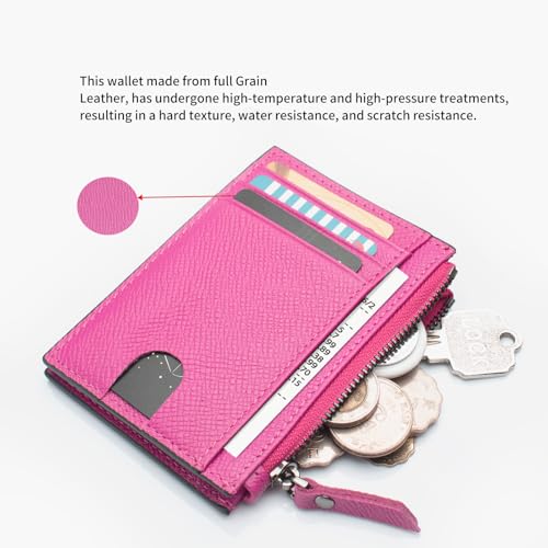Image of Slim Wallet for Women Small Leather RFID Blocking Credit Card Holder Minimalist Front Pocket Wallet with Coin Purses & Pouches,RoseRed