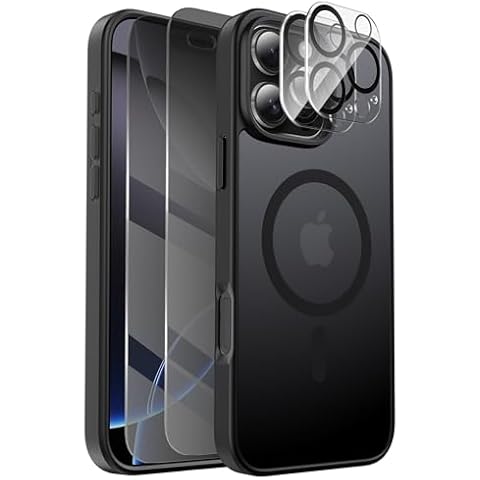 Mangix for iPhone 16 Pro Max Case,Compatible with MagSafe,with Privacy Screen Protector X2 Translucent Shockproof Phone Case for Apple iPhone 16 Pro Max 6.9inch (Black) Cover