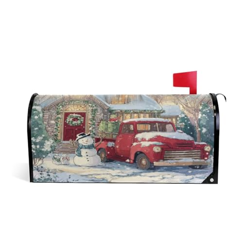 Kcldeci Vintage Truck Snowman Mailbox Cover Magnetic Mailbox Wraps Post Letter Box Cover for Garden Yard Home Decor Standard Size 21" x 18"