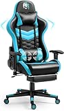 Gaming Chair with Massager and Footrest, PU Leather GTR Racing Gaming Chair, High Back Adjustable Respawn Gaming Chairs for Adults, Racing Style Gaming Computer Chair, Blue