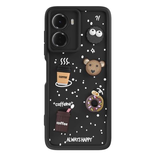 Image of Pikkme Back Cover for Redmi 15A 5G | 3D Bear Silicone Cute & Fun Coffee Cartoon | Full Body Protection Bumper Case (Black)