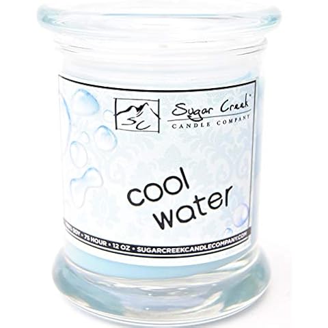 Sugar Creek Candles | Cool Water (Men's Cologne) - 12 oz Glass Top Jar, (75-Hours Burn Time) | 100% Organic Soy Wax, Non-Toxic, Made in USA Cover