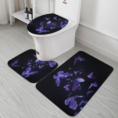Evite resbalones con este juego de alfombras de baño de 3 piezas antideslizante con mariposas 7
