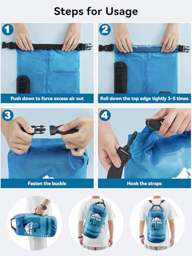 Image of 1 Compartment 10 Liter Transparent Ocan Bag Roll Top Transparent Storage Bag Lightweight Dry for Traveling, Swimming, Kayaking, Camping, Fishing Backpack (Transparent Blue)