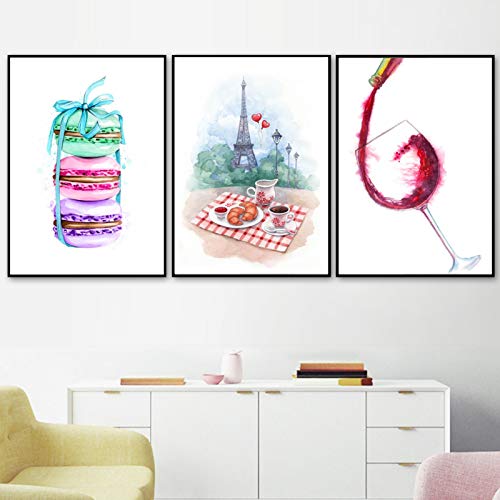 Acuarelas nórdicas de café y macaron para decorar paredes de cocinas modernas