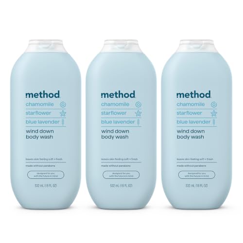 method Body Wash Wind Down - Leaves Skin Feeling Soft & Moisturized Made Without Parabens Notes of Chamomile Starflower & Blue Lavender 18 fl oz - 3 pack