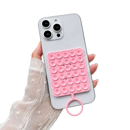 Image of DIZORO Double Sided Suction Phone Sticker,Silicone Grip Suction Phone Case Sticker,Sticky Phone Mount, Reusable Anti-Slip Strong Suction Grip Holder for Selfies & Videos(Pack of 1)(Pink)