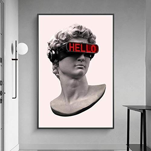 Leinwandbilder an der Wand David Skulptur mit VR-Brille Wandkunst Leinwand Poster und Drucke Zusammenfassung David Dekor Bilder 60x90cm
