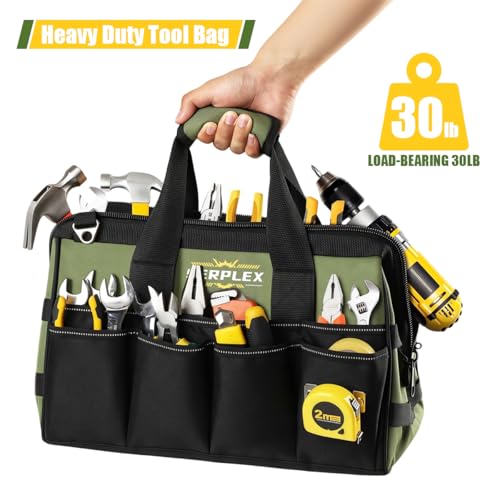 Image of Serplex Heavy Duty Tool Bag 16-Inch, 20-Pocket Portable Empty Tool Box Organizer, Toolbox Organization with Handle & Pockets, Free-Standing Tool Handbag for Electricians, Mechanics, 40x20x24cm