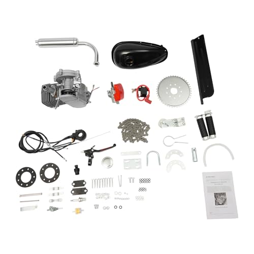 Mqwdxzfes 100cc 44 Zähne Fahrrad Motor Kit, 2-Takt motorisiertes Benzinmotor für Fahrrad, verbesserter Vregaser CDI Umrüstkit mit 2L Tank, Umrüstset für 26-28 Zoll Mountainbikes, Bis 48 km/h