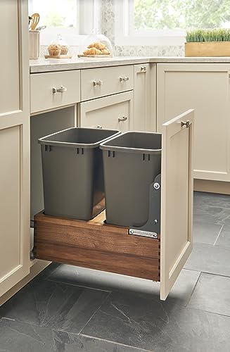 Contenedor de basura extraíble doble 50 Qt con base de nogal miniatura 2