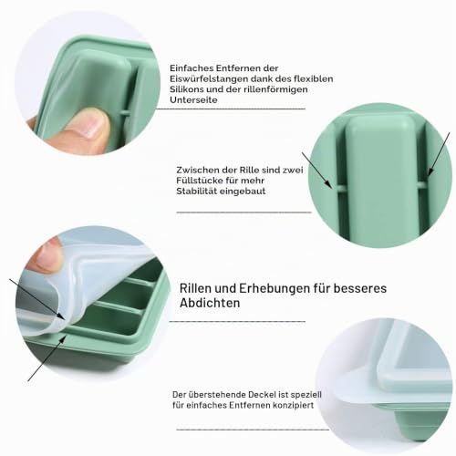 LessMo Silikon-Eiswürfelform, Eiswürfelform mit Deckel, LFGB Zertifiziert und BPA-Frei, Leicht zu Entnehmen, Verwendbar für Frozen Drinks… – Ansicht 4