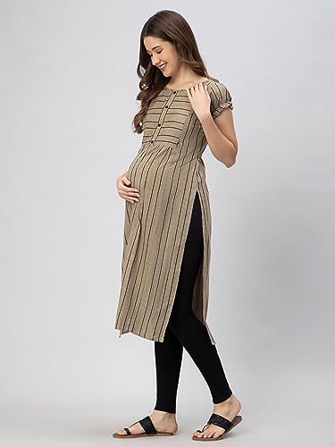 Image of CEE 18 Women's Cotton Rayon A-Line Maternity Feeding Kurti with Zippers(9937 38,Joyous Grey,M)