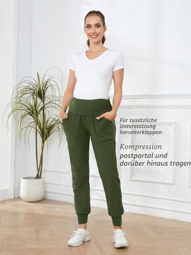 PARNIXS Umstandsmode Zweiteiliges Set Basic Stretch-Design mit Taschen Weiche Leggings für aktive Mütter Yogahosen – Ganzjährig tragbar