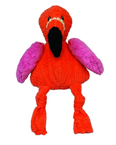 HuggleHounds Knotties Plush Dog Toy- Squeaky Interactive Puppy Toys- Soft Yet Tough, Reinforced, Durable Stuffed Pet plush Toy for All Breeds and Ages- for Large and XL Dogs- Large Flamingo -  Allure Pet Products, LLC, 10817