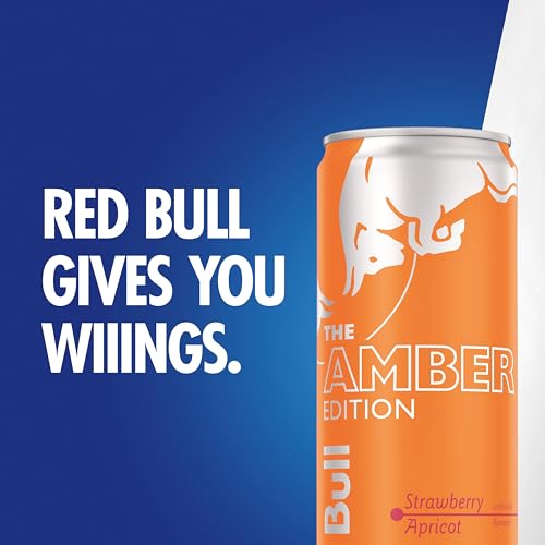 Image of Red Bull Amber Edition Energy Drink, Strawberry Apricot, 114mg Caffeine, 12 fl oz, Pack of 8 Cans