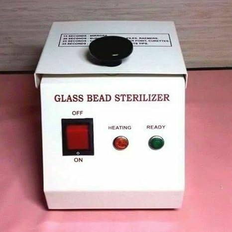 Professional Glass Bead Sterilizer, White, Electric Dental Lab Equipment with Heating Indicator Light, ON/Off Switch