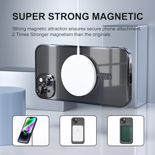 Image of Misea Magnetic for iPhone 14 Plus Case Compatible with MagSafe Black | [Never Yellowing] [Military Drop Protection] Full Camera Lens Protector Plating Soft Clear Phone Case for Women, Black