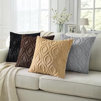 decorUhome Spring Euro Sham Throw Pillow Covers 24x24 Inch Set of 2, Soft Plush Faux Wool Brown Solid Couch Pillow Covers, Accent Farmhouse Neutral Square Pillow Cases for Sofa Bed Living Room