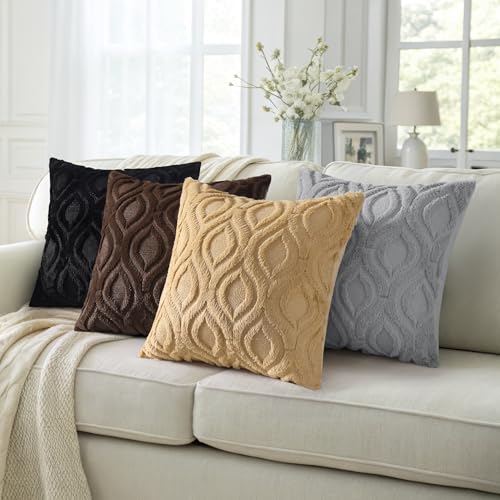 decorUhome Throw Pillow Covers 20x20 Inch Set of 2, Soft Plush Decorative Faux Fur Dark Brown Solid Couch Pillow Covers, Accent Farmhouse Neutral Square Euro Pillow Cases for Sofa Bed Living Room