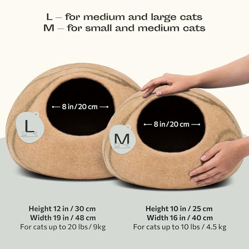 Image of MEOWFIA Cat Cave - Premium Felt Cat Bed Enclosure for Indoor Cats, Handmade Merino Wool (Beige, Large)