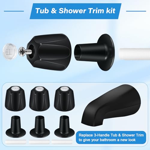 Kit de grifería para ducha y bañera, acabado negro mate, 3 piezas: perillas para ducha y salida para bañera, compatible con grifería Pfister Verve de 3 mangos miniatura 5