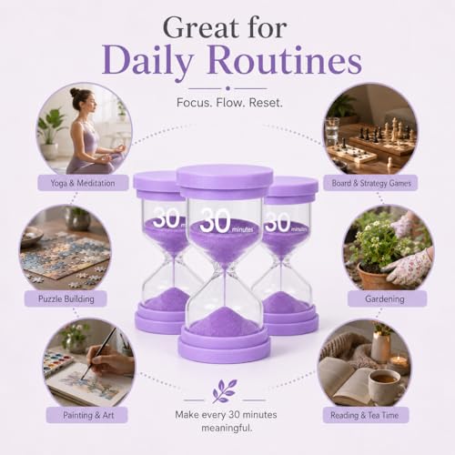 Image of Sand Timer 30 Minute, Sand Clock, Hour Glass Sand Timer Sand Clock Sandtimer Classroom Games Home Kitchen Officesand Clock Timer for Room Hourglass (Purple)