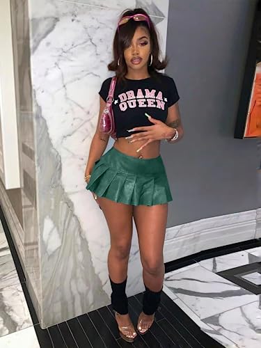 XZLUFNY Women's Short Mini Pleated Skirts High Rise PU Leather Tennis Skater Skirt2