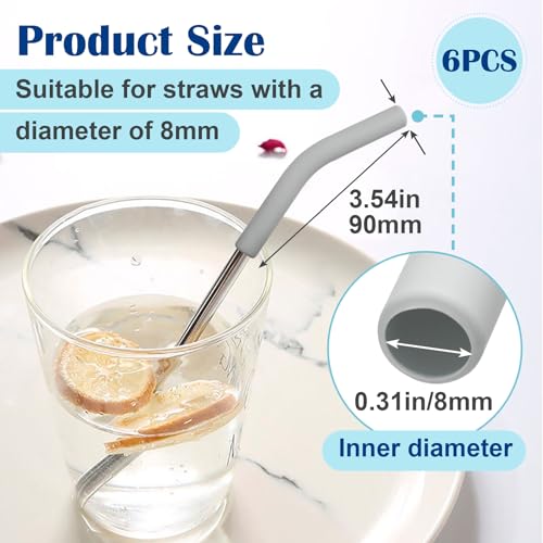 Mxxipp 6 pontas de canudo de silicone para canudos de metal, capa de canudos de cotovelo reutilizáve
