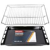 Kenekos - SET Backblech 465 x 375 mm & Grillrost 465x375 mm kompatibel mit Bosch Siemens Backofen 17008354, 00662999 Gitterrost 00574876, emailiert, ausziehbar, Fettpfanne Kuchenblech Pizzablech