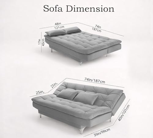 Image of Krancy Solid Wood 3 + 2 Seater Sofa Cum Bed with 2 Cushions | Convertible Wooden Couch for Living Room, Home & Office | Modern Designer Furniture | 3 Years Warranty | Grey
