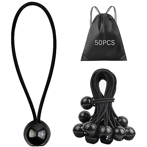 POFIBO 50 Piezas Cuerdas Elásticas con Bola,15cm Tensor para Lonas, Tensores De Goma para Carpas con Bola, Tensores De Goma para FijacióN De Carpas con Bucle para Carpas, Pancartas, Lonas