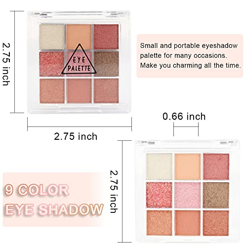 Amy's Diary 9 Colors Pink Glitter Eye Shadow Palette Eye Makeup Cosmetics, Daily Matte Rose Glitter Shimmer Pearl Daily Party Sparkling #TOP5