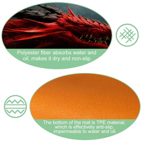 Alfombra de cocina lavable con estampado de dragón para pasillo y lavado 6