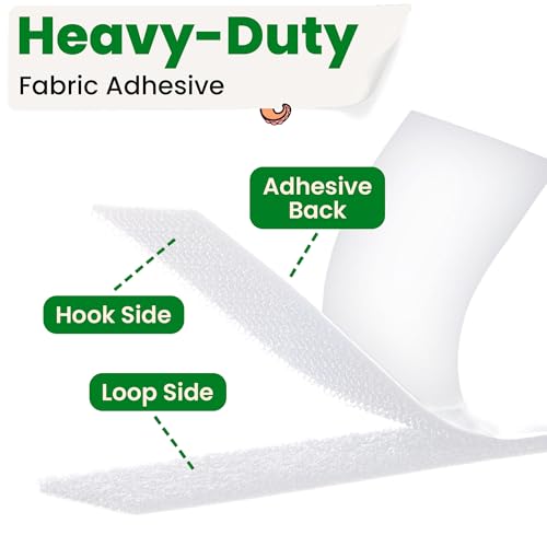 Image of ECOHomes (3 Inch Dots, 16 Sets) Strips with Adhesive for Fabric, White | No Sew, Stick On for Fabric, Sticky Back for Clothes, Curtains, Heavy Duty, Double Sided Hook and Loop Hem Tape Fasteners
