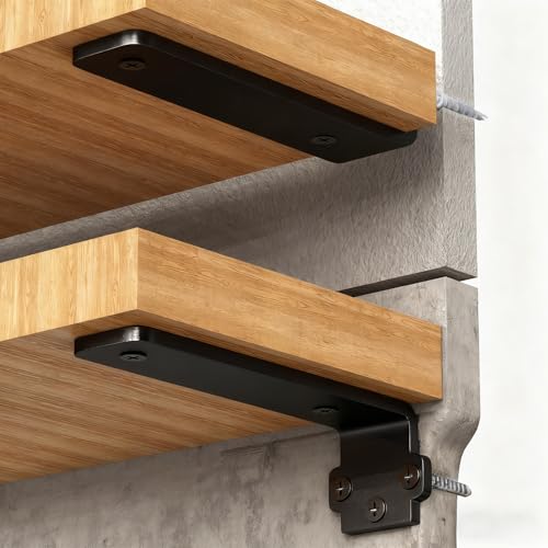 Supports d'angle robustes équerre support étagère murale fixation invisible noire 4x - 2