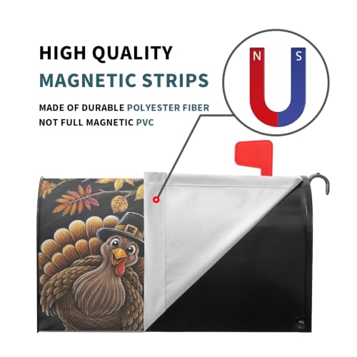 Image of Thanksgiving Turkey Mailbox Cover Magnetic 25.5 inchx21 inch | Fall Autumn Maple Leaf Black Mailbox Wrap Post Cover Large Size for Garden Yard Outdoor Outside Holiday Decor