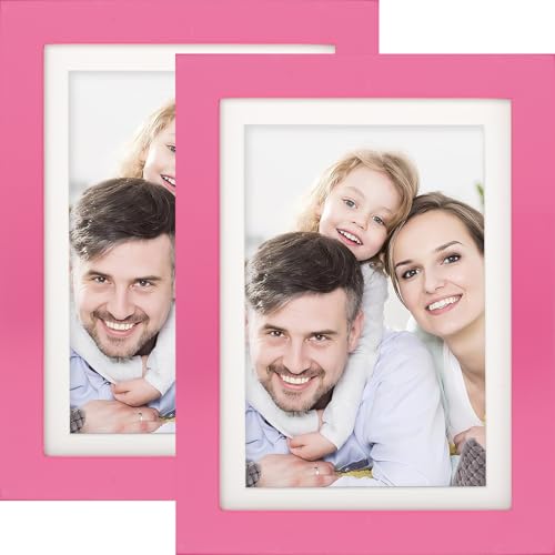 WUTL 5x7 Picture Frames Solid Wood 4x6 Photo Frame with Mat Pink 2 Pack