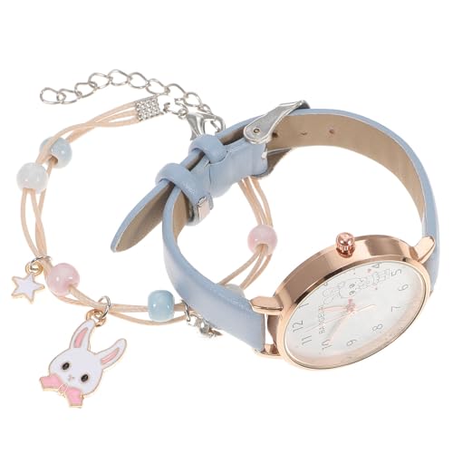 UKCOCO Reloj de Pulsera para Niñas con Diseño de Conejo Correa de PU Rosa Ligero y Duradero Incluye Pulsera de Conejo Decorativa Set de 2 Piezas Adecuado para Obsequio Infantil