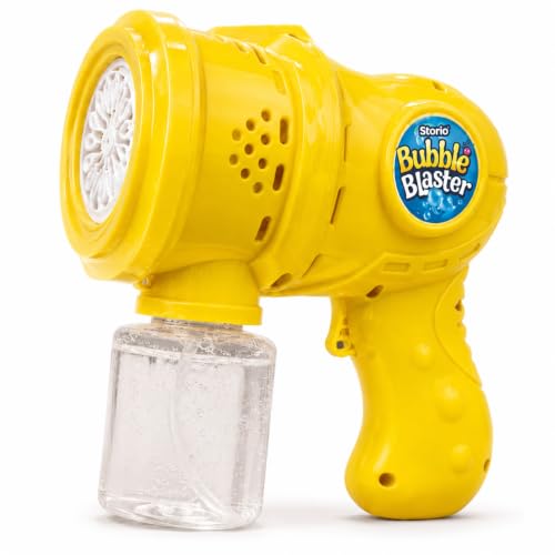 Image of Storio Automatic Bubble Gun for Kids, Rechargeable Electric Bubble Machine with Solution, One Touch Bubble Blower Toy for Indoor Outdoor Party, Gift for Toddlers Boys Girls - Yellow