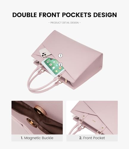 Image of LOVEVOOK Laptop Tote Bag for Women, Leather Business Office Work Bag Computer Briefcase with Small Clutch fit for 15.6 Inch Laptop Pink