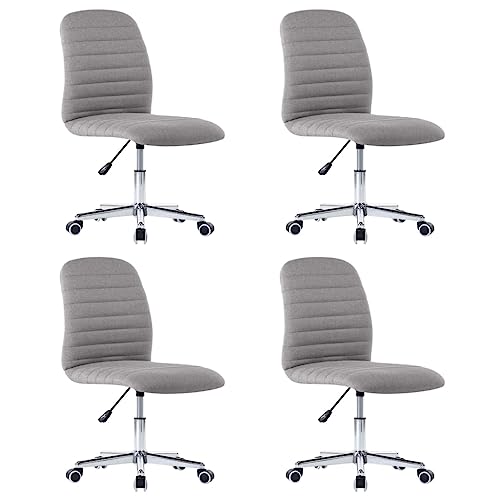 Vorpalize Juego de 4 sillas de comedor de tela gris claro, con ruedas, altura regulable, giratoria 360 grados, estructura de hierro estable, madera de álamo, sin reposabrazos, moderna y ahorra espacio