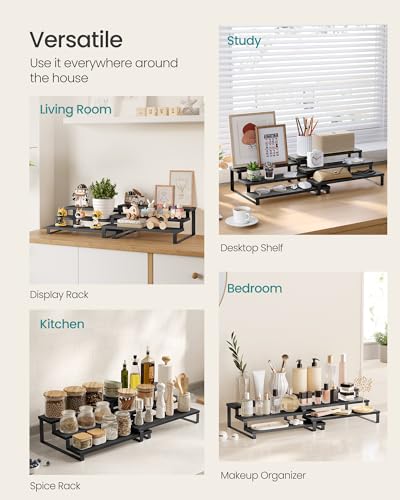 Image of SONGMICS Display Risers, Set of 2 Engineered Wood Perfume Organizer Stand, 3-Tier Cupcake Stand Holder, Spice Rack, Shelf Risers for Figures, Dessert Shelves, Ebony Black and Ink Black UKCS116B01