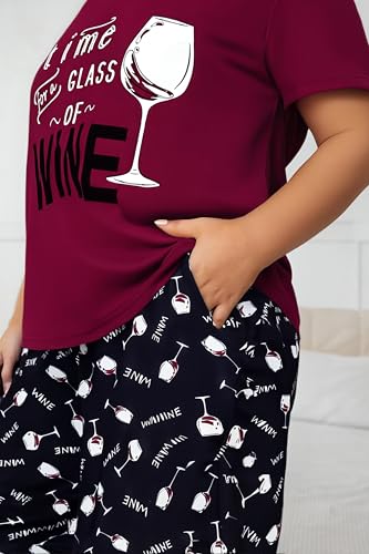 Image of Vozanet Women's Pajama Sets Short Sleeve with Long Pant Soft Sleepwear Printed pj Loungewear With TWO Pockets Size 1X to 5X